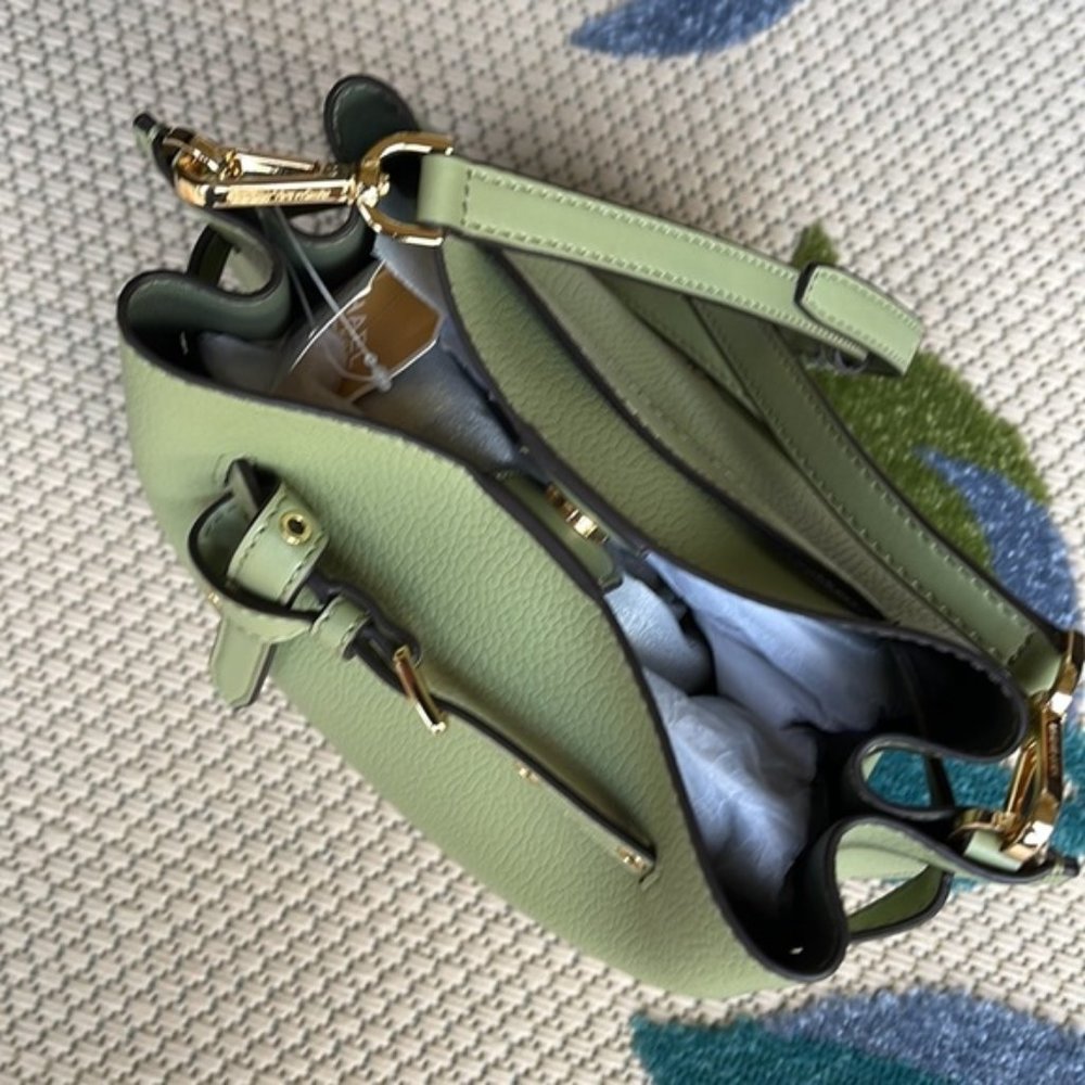 Michael Kors Emilia Small Bucket Bag Messenger Leather Light Sage - Picture 15 of 16